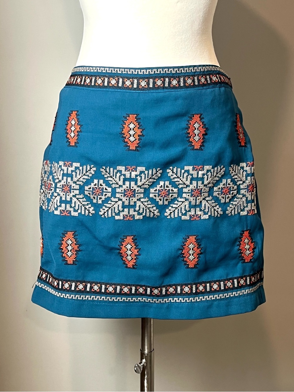 Ya Los Angeles Teal Mini Skirt with Orange & White Embroidery